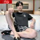 浪莎睡衣男夏季短袖短裤纯棉薄款套装大码宽松两件套男款家居服可外穿 HD9928D短袖套装 L 100-125斤