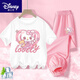 迪士尼（Disney）BINPAW女童夏季玉桂狗套装2025新款大童纯棉短袖t恤儿 A983白+A984紫裤 130 (建议身高115-125cm)