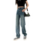 Sekong 2025 Herbst- und Winter neuer Stil verdickter hoher Taille, drapierte lässige Weitbein-Jeans für Frauen plus Samt warme Hosen HNF 683 Retro Blue Plus Velvet L.