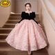 G.duck girls evening dress light luxury niche high-end host autumn and winter birthday princess dress children piano performance pink short plus velvet thickening 100 height 90-95cm age 3-4 years old