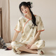 Yalu Women's Short Sleeve Pajama Set Summer New Chinese Style Cotton Home Cropped Pants Thin Summer Can Be Wear Outdoor LZY9902 M Code Recommended 75-95Jin [Jin equals 0.5 kg]