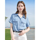百图betu女装2025夏季新款衬衫莱赛尔莱赛尔凉感牛仔短袖上衣2505X17 牛仔色 M