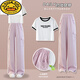 Disney Girls Summer Anzug Set 2025 Neue modische Kinder im Internet Promi Summer Style Junior High School-Schüler Sommer Kurzarm Zweiköpfig Set 15265 Aprikot + 9928 Lila 170 cm