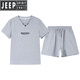 JEEP SPIRIT纯棉短袖短裤套装女2025新款夏季时髦洋气跑步灰色休闲运动两件套 灰色(粉色爱心) M(80-95斤)