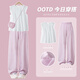 OVE Girls Summer Set Children's 2025 New Fashionable Summer Suit Girls Sports Ice Silk Pants Summer Short Sleeve 15251 Purple + 9889 White 130 cm