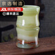 
Jishanyuan Natural Jade Large Brush Holder Ornament Study Office Decoration Gift Chinese Style Gift for Men Promotion Gift Bamboo Bottle Pen Holder with Brass Base-B12802