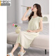 MODAL 2025 Nouveau pyjamas en coton pur pour femmes en été avec des coussinets de poitrine New Chinese Sweet Nightgown pour les vêtements pour femmes Abricot Farine H3527 M [90-110jin [Jin est égal à 0,5 kg]]]