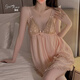 Douyin hottest pajamas for women with breast pads suspender nightgown French sexy pure lace mesh home clothing set P3886 shrimp powder (outer gown + belt) L