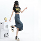 
Jean-Vis denim skirt for women 2025 summer new high-waisted slim slit a-line mid-length retro hip skirt for women 3878 retro blue S
