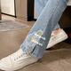 Gong Qi girls bell-bottom pants junior high school girls jeans summer thin 2025 new children's pants Chinese style 679 120 cm