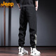 JEEP Overalls Men's Autumn and Winter Casual Sports Pants Men's Loose Leg-tie Trendy Men's Pants Black XL