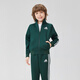 adidas autumn children's stand-up collar sports and casual jacket dark green/white 110