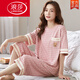 浪莎（LangSha）睡衣女夏短袖七分裤纯棉千鸟格套装夏天韩版可外穿休闲宽松家居服 香槟色 短-袖七-分裤-679 M 女【80-100斤】