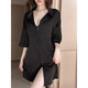 Ice silk shirt pajamas women's thin summer sexy lace hollow loose draped nightgown can be worn outside home clothes Black shirt + shorts bottom missing 6189 M Suitable for 100-120 Jin [Jin equals 0.5 kg]