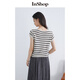 InShop【商场同款】新款立体小标条纹针织衫女气质单穿坎肩上衣 杏条 S