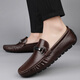 Chaussures de bonnet de marque de luxe légère pour hommes en été Nouveau homme en cuir authentique British Style British Casual Le cuir chaussures papa chaussures de conduite 9922 Brown 45