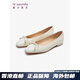 莱尔斯丹（le saunda）新款时尚优雅蝴蝶结拼接平跟女鞋单鞋5M15602 灰色 GYK 35