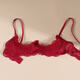 Victoria's style quarter bra, half cup lace sexy suit, underwired small breasts, hollow sexy underwear, red-suit S