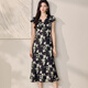 ROEYSHOUSE roe style V-neck waist-hugging dress for women 2025 summer elegant satin mid-length skirt 12171 color M