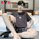 
Yalu high-end pajamas for men in summer pure cotton thin shorts for casual men's extra size cool home clothes 9928 L [100-120Jin[Jin equals 0.5 kg]]