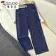 啄木鸟天丝八分阔腿牛仔裤女2025夏季薄款新款高腰后松紧冰丝九分直筒裤 深蓝色 S 26