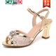 CARTELO leather sandals for women high heels 2025 summer new thick heels sexy rhinestone mesh fish mouth shoes for women fashion versatile gold versatile 34
