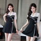 Xuanchun Foot Bath Shop Health sexy Arbeitskleidung weibliche Technikerin Fußbad Temperament Bad Sauna verbessert Cheongsam Zwei-teilige Fußmassage Schwarz 1391 s Empfohlen 75-85jin [Jin entspricht 0,5 kg]