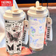 
THERMOS Simple Butterfly Thermos (THERMOS) Stainless Steel Portable Double Drinking Coffee Cup 2025 New Women's Straw Water Cup High-Precision BW1049 Dark Pink Butterfly A+ with Lanyard