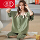 Langsha Pyjamas (Langsha) Frauen Sommer Reine Baumwolle süße koreanische Version kurzärmeligte Kumpel-Hosenanzug großer Größe Lose Frühlings- und Herbst-Mode-Heimkleidung Khaki D679 Kurzärärmelte sieben Ärmel-Hosen m Frauen
