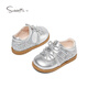 Snaffy Girls' Leather Shoes Crystal Princess Shoes Autumn New Children's Soft Sole Baby Shoes Dolphin Silver 26 Foot Length 15.7cm