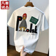 Vancl Eslite grande taille 200 Jin [Jin est égal à 0,5 kg] T-shirt à manches courtes à manche court pour hommes 2025 T-shirt en coton imprimé de style Hong Kong Plus Fat Plus Men JSW9926 blanc M recommandé 90-108 Jin [Jin est égal à 0,5 kg]