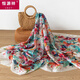 
Hengyuanxiang (HYX) silk temperament flower scarf for women in summer versatile long scarf shawl silk scarf souvenir FHZ25-9871 -1 white-edged colorful camellia 176*110cm