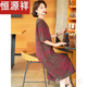 恒源祥2025夏季时尚浪漫大牌杭州香云纱真丝连衣裙女气质妈妈桑蚕丝裙子 绿红 L 建议90-110斤