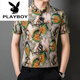 Playboy (Playboy) High-End-Sommer mit kurzärärmigem Blumenhemd Herren-Eis Maulbeer-Seide No-Scenaling Anti-Falten-Gelegenheits-bedrucktes Hemd mittleren Alters Anzug 701 Black L 170 [120-140jin [Jin gleich 0,5 kg]]]
