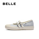 百丽（Belle）轻便薄底休闲玛丽珍鞋女2025秋新双条带舒适帆布鞋B2674CQ5 蓝色 37 (235mm)