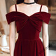 Zhenji wine red toast dress 2025 autumn and winter new bridal temperament suspender velvet engagement dress female wedding dress wine red L