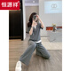 Hengyuanxiang Sports décontractés ensemble pour les femmes d'été 2025 Nouvelle célébrité Internet petite petite personne à la mode réduisant l'âge à manches courtes à manches courtes pantalons gris à deux pièces [ensemble en deux pièces] 3xl [suggéré 140-155jin [Jin est égal à 0,5 kg]]]]