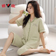 
Yalu summer pajamas for women pure cotton short-sleeved cropped pants for casual cardigans with large size home clothes two-piece set NX9896 L