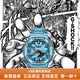Casio LCD pointer dual display series Comic theme 2D trendy waterproof and shock-proof sports watch Quartz white 1mm white crossbody bag + trendy Cuban bracelet + fine