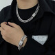 Yechi European and American street rap shining full diamond necklace Cuban chain bracelet hip-hop style nightclub bar men and women clavicle chain full diamond Cuban (necklace) 50cm silver