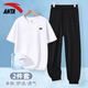 Anta Casual Sports Set para mujeres 2025 Summer Nuevo algodón de algodón Camiseta de manga corta pantalones Sportswear suelto set [set] -5 yocao verde m/165