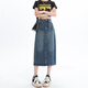 
Jean-Vis denim skirt for women 2025 summer new high-waisted slim slit a-line mid-length retro hip skirt for women 3878 retro blue S