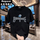 Maycaur Prattpick T-Shirt Loose American Round Neck Top Herren Cotton Casual Trendy Summer Print kurzärmelig Mr.