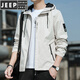 JEEP SPIRIT spring new men's hooded jacket loose thin solid color short jacket K12131 black M [recommended 100-110Jin [Jin equals 0.5 kg]]