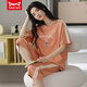 Catman Miiow Pure Cotton Pyjamas für Frauen Sommer kurzärmeligte Hosen Sportstil locker und lässig können außerhalb des Frühlings-Hausbekleidungsanzugs T-9856 (kurzer Anzug) M (80-Jin [Jin gleich 0,5 kg]) getragen werden)