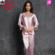 Langsha (Langsha) Ice Seiden Nachthemd für Frauen zweiteiliger Set Spitzenkragen sexy Frühlings- und Sommer-Langsamen-Hossed-Seiden-Pyjamas für Frauen langärmelte 9856 hellrosa Set M [80-100jin [Jin gleich 0,5 kg]]
