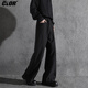 
CLOR American ice silk thin retro trendy brand scimitar trousers loose straight micro-flare trousers CL67 black L