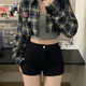 Small black tight denim shorts for women wearing summer high waist slim hot pants American pants black [WK-K503] S