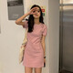 AFTER MONDAY2025 summer Korean style slim solid color short-sleeved T-shirt women's mid-length dress women's clothing 6624* sky blue XL