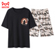 
Catman (MiiOW) pajamas men's summer pure cotton thin shorts shorts plus size summer casual home clothing suit A-844 men L